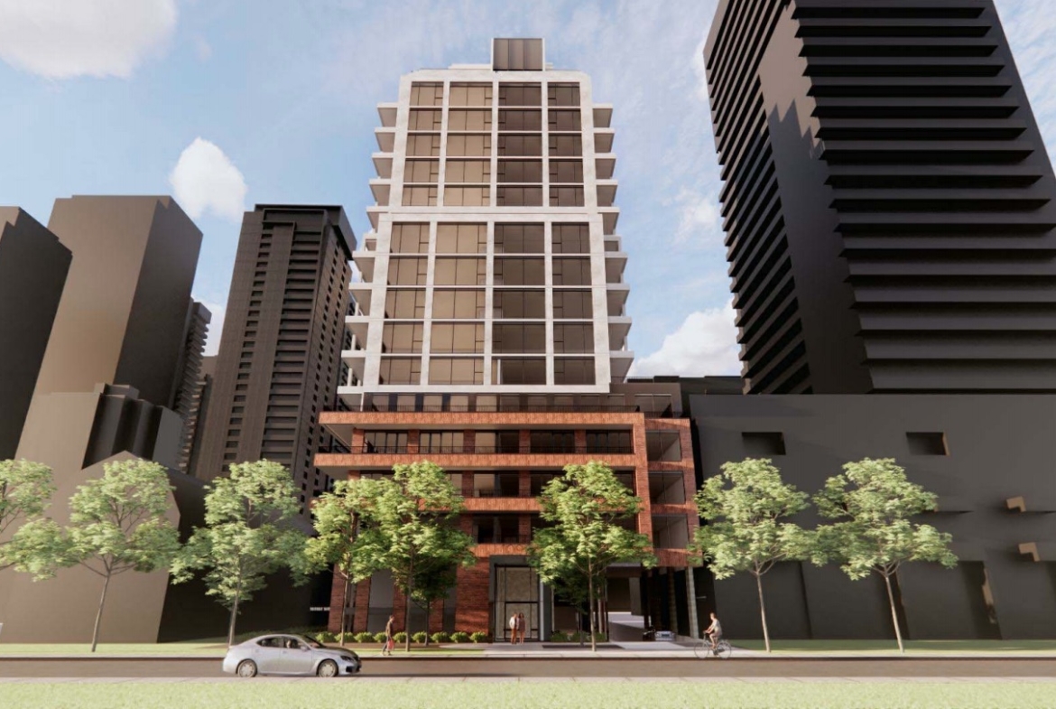 Exterior rendering of 109 Erskine Condos in Toronto.