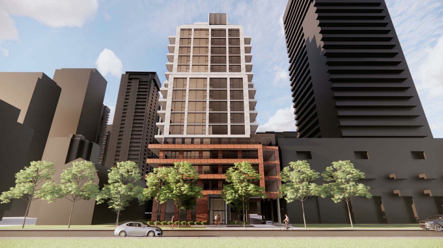 Exterior rendering of 109 Erskine Condos in Toronto.