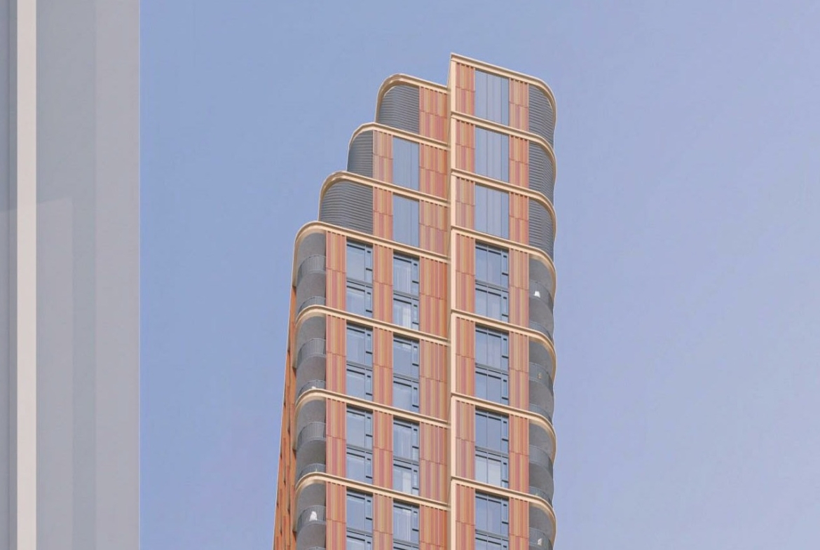 Rendering of 510 Yonge Condos exterior top.