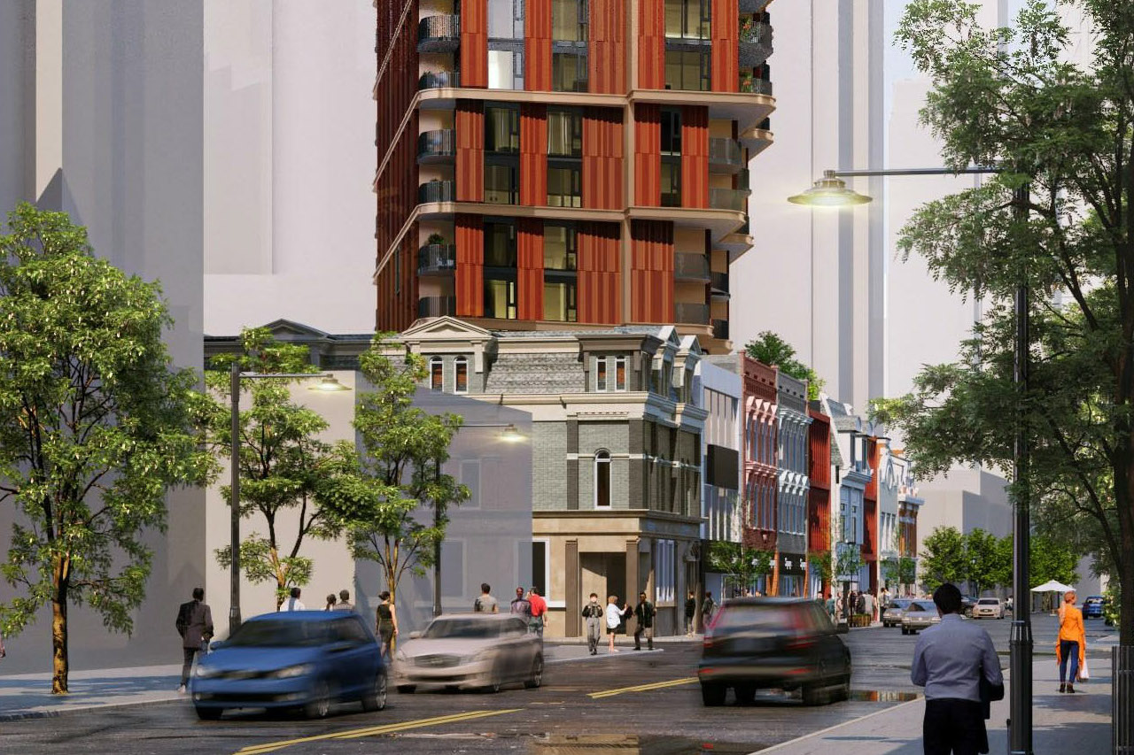 Rendering of 510 Yonge Condos exterior bottom.