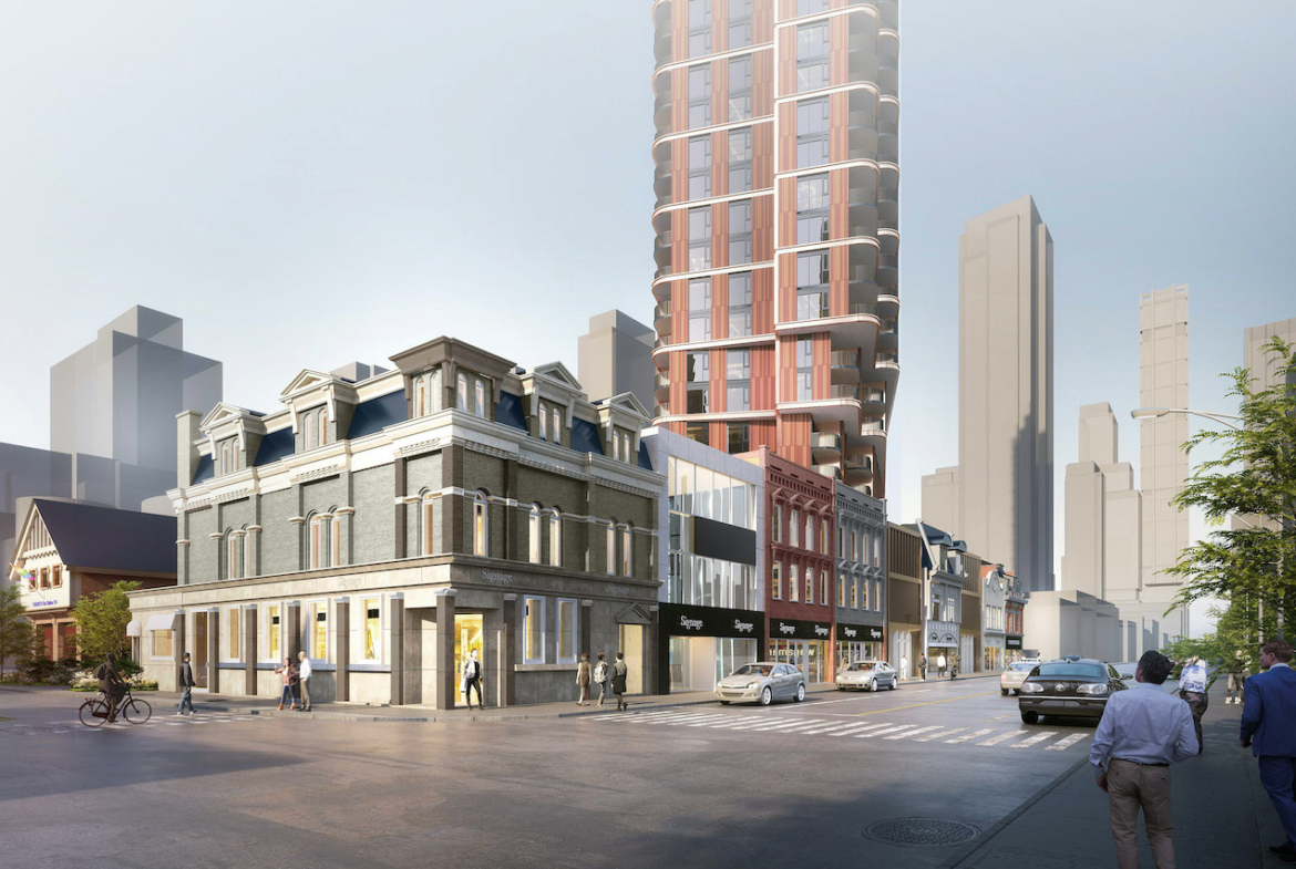Rendering of 510 Yonge Condos exterior streetview.