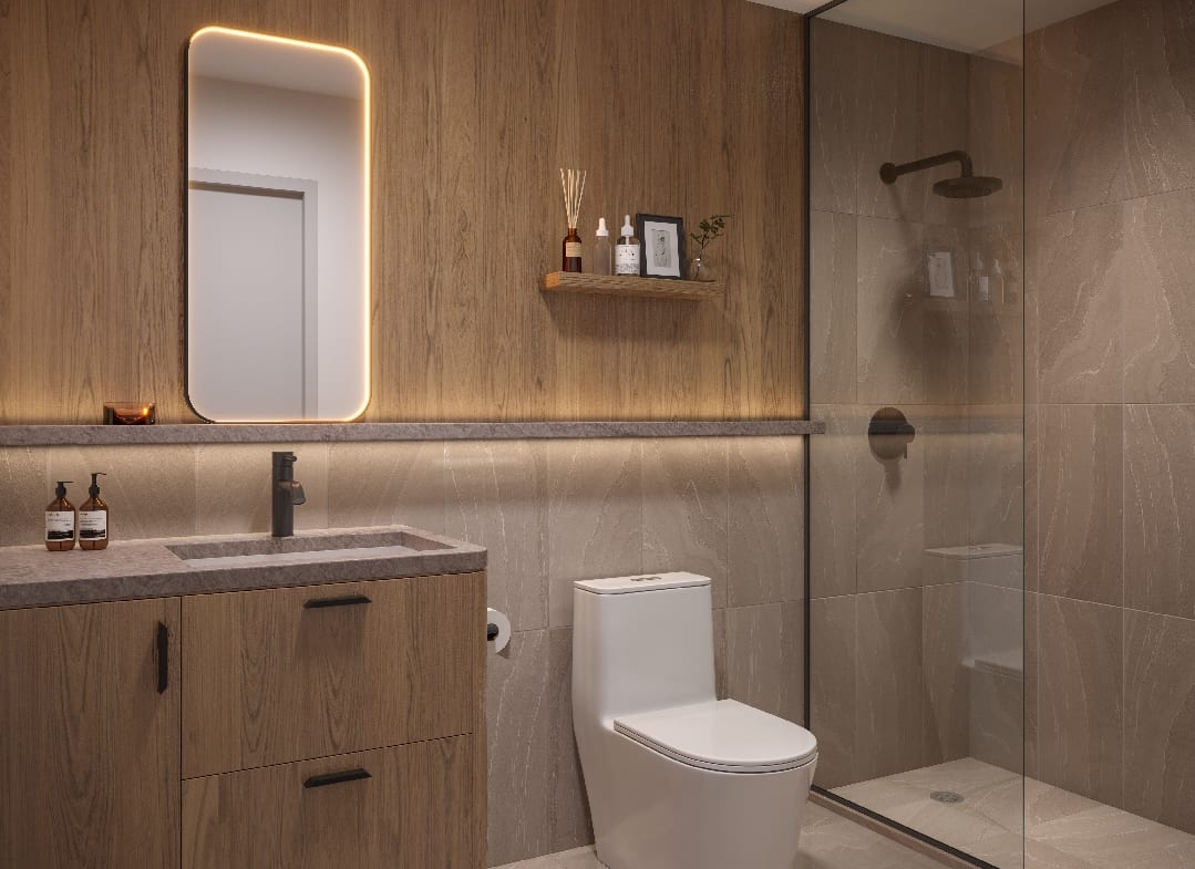 Rendering of Akra Living Condos suite interior bathroom