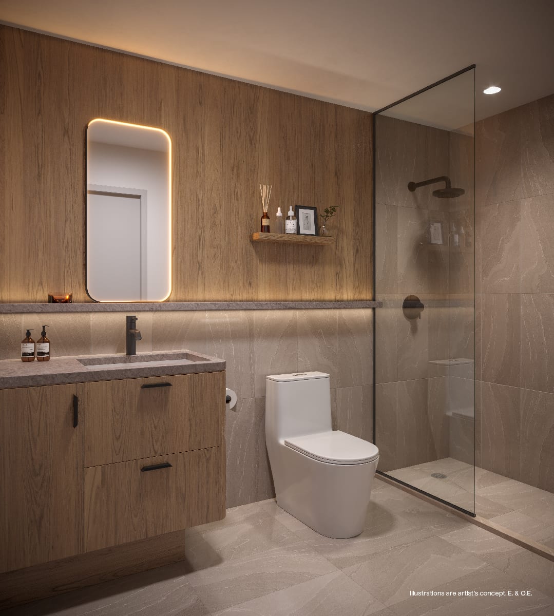 Rendering of Akra Living Condos suite interior bathroom