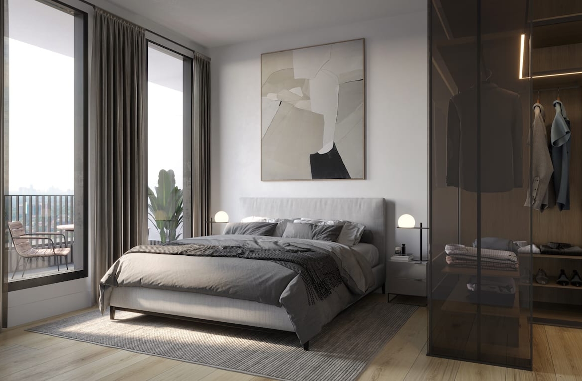 Rendering of Akra Living Condos suite interior bedroom