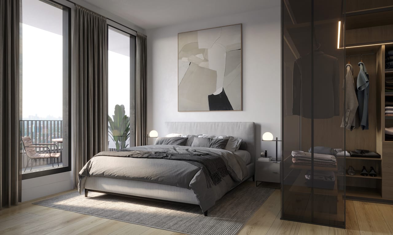 Rendering of Akra Living Condos suite interior bedroom