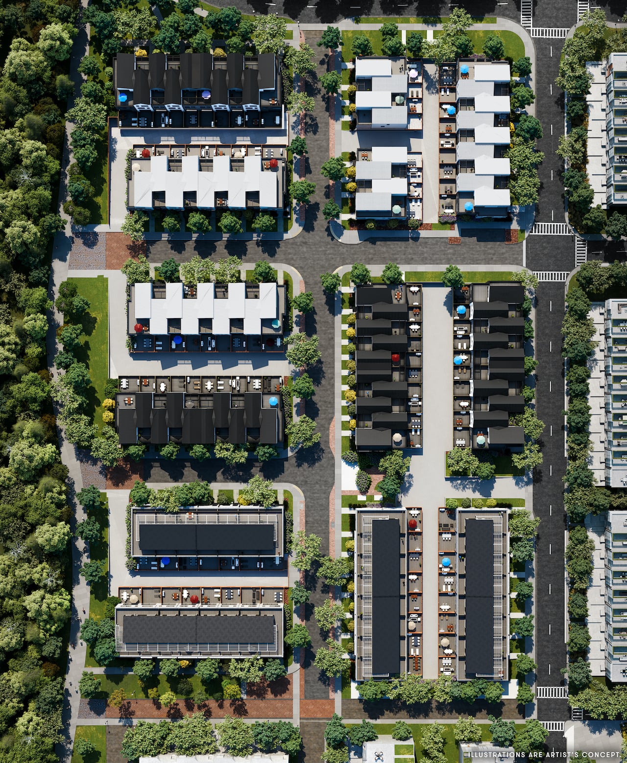 Rendering of Brightwater Towns aerial view towns map