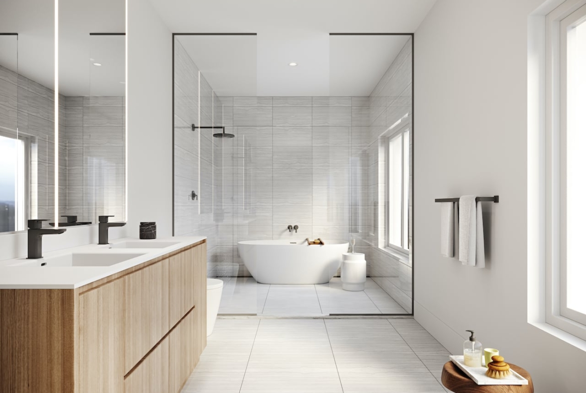 Rendering of Brightwater Towns interior primary ensuite bathroom