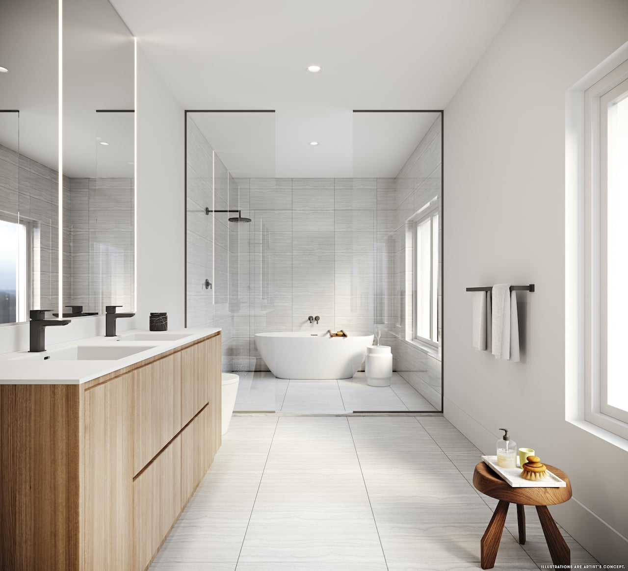 Rendering of Brightwater Towns interior primary ensuite bathroom