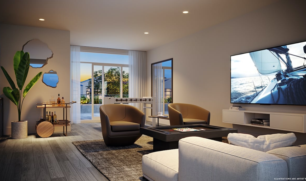 Rendering of Brightwater Towns interior entertainment room
