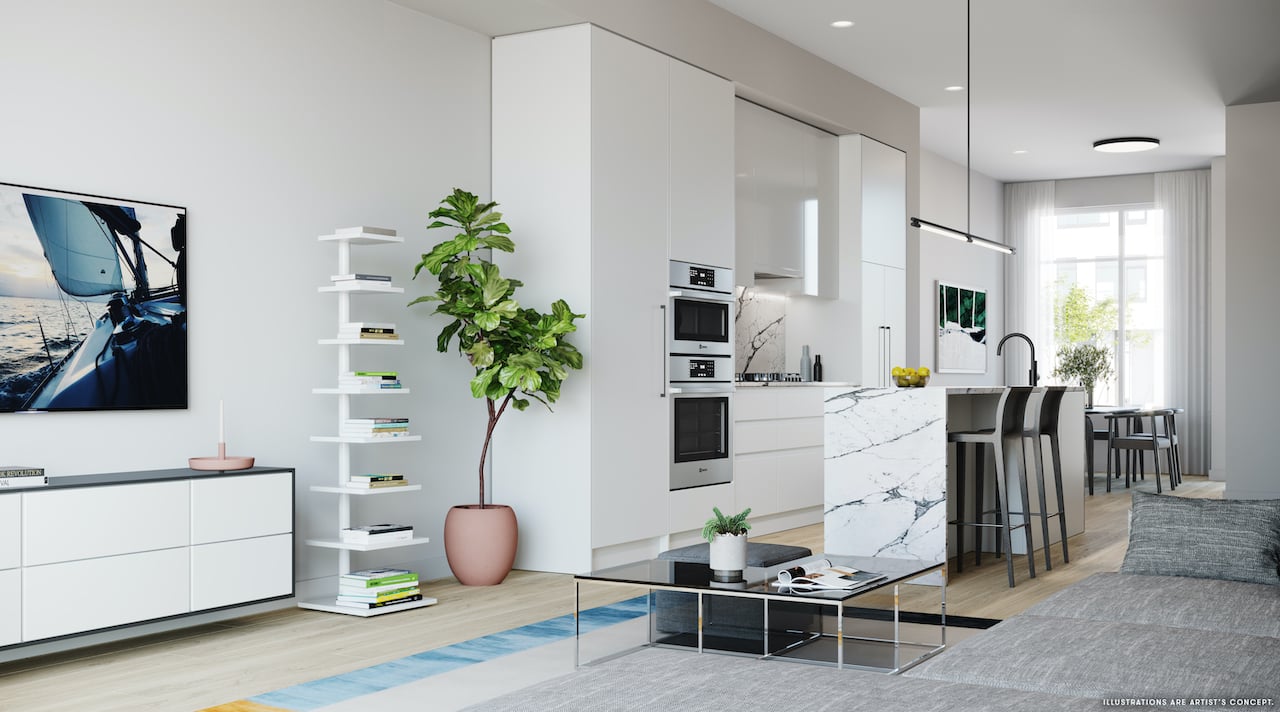 Rendering of Brightwater Towns interior winter kitchen