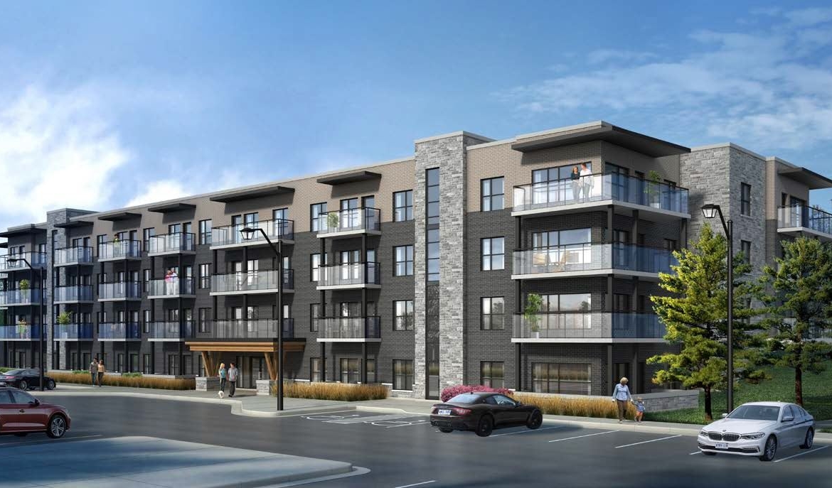 Exterior rendering of Lackner Ridge Condos during the day.