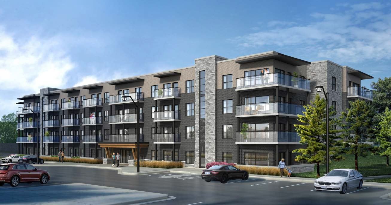 Exterior rendering of Lackner Ridge Condos during the day.
