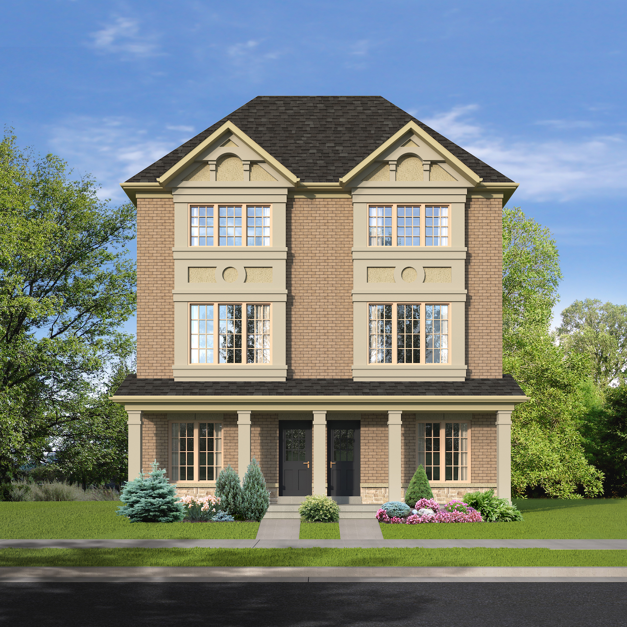Exterior rendering of The Village at Highland Creek Semis 13-14
