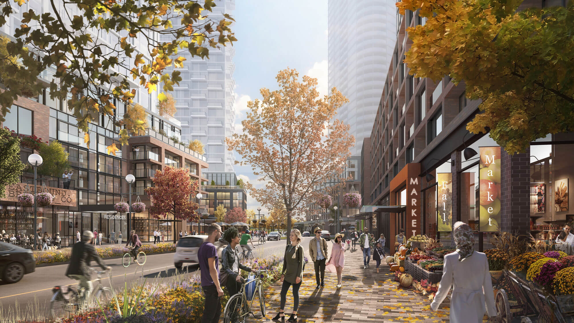 Rendering of Scarborough Junction main street retail during the fall.