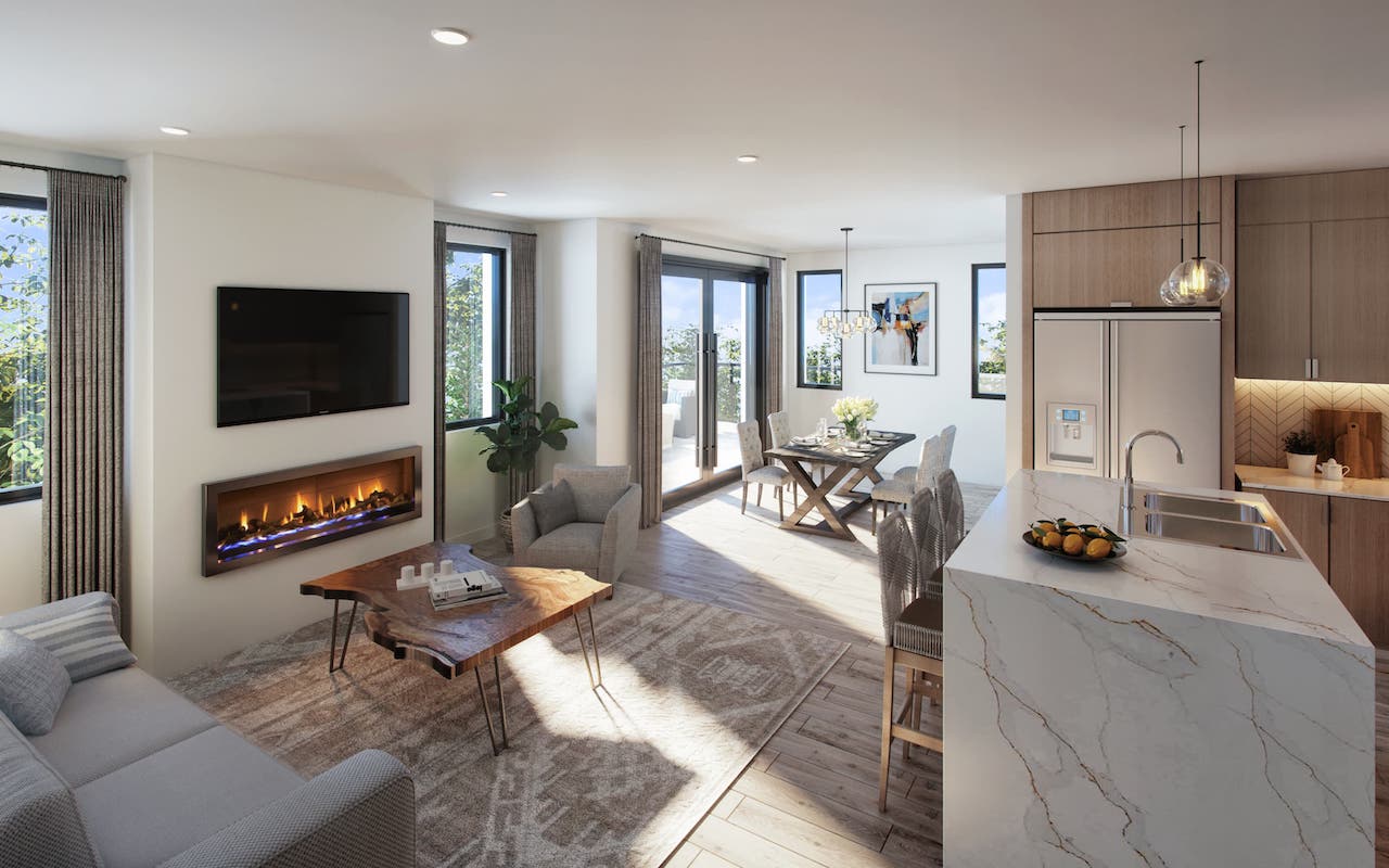 Rendering of The Brix Condos interior living room