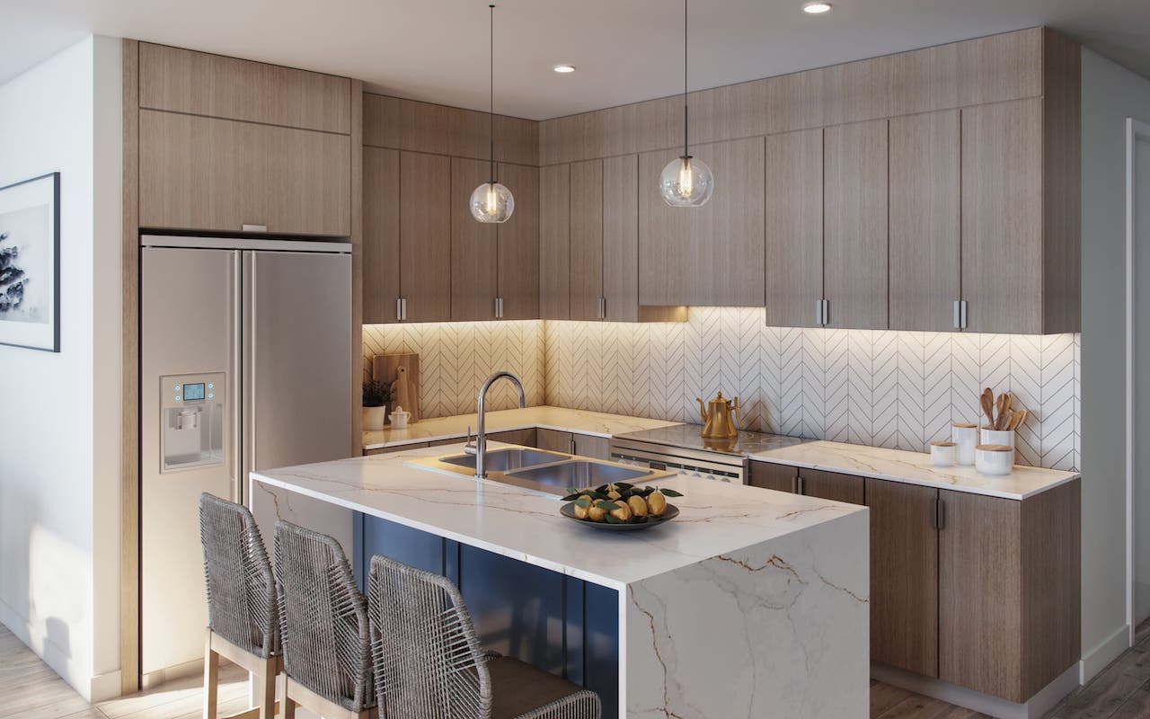 Rendering of The Brix Condos interior kitchen