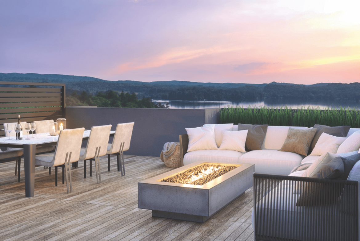 Exterior rendering of The Summit Towns rooftop terrace.