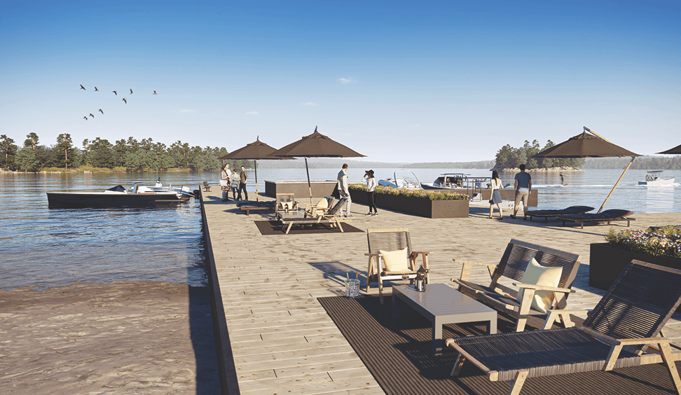Exterior rendering of The Summit Towns waterfront dock.