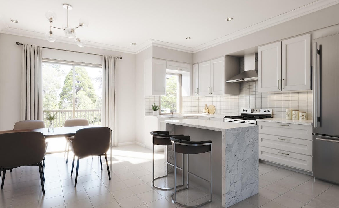 Rendering of The Village at Highland Creek interior kitchen