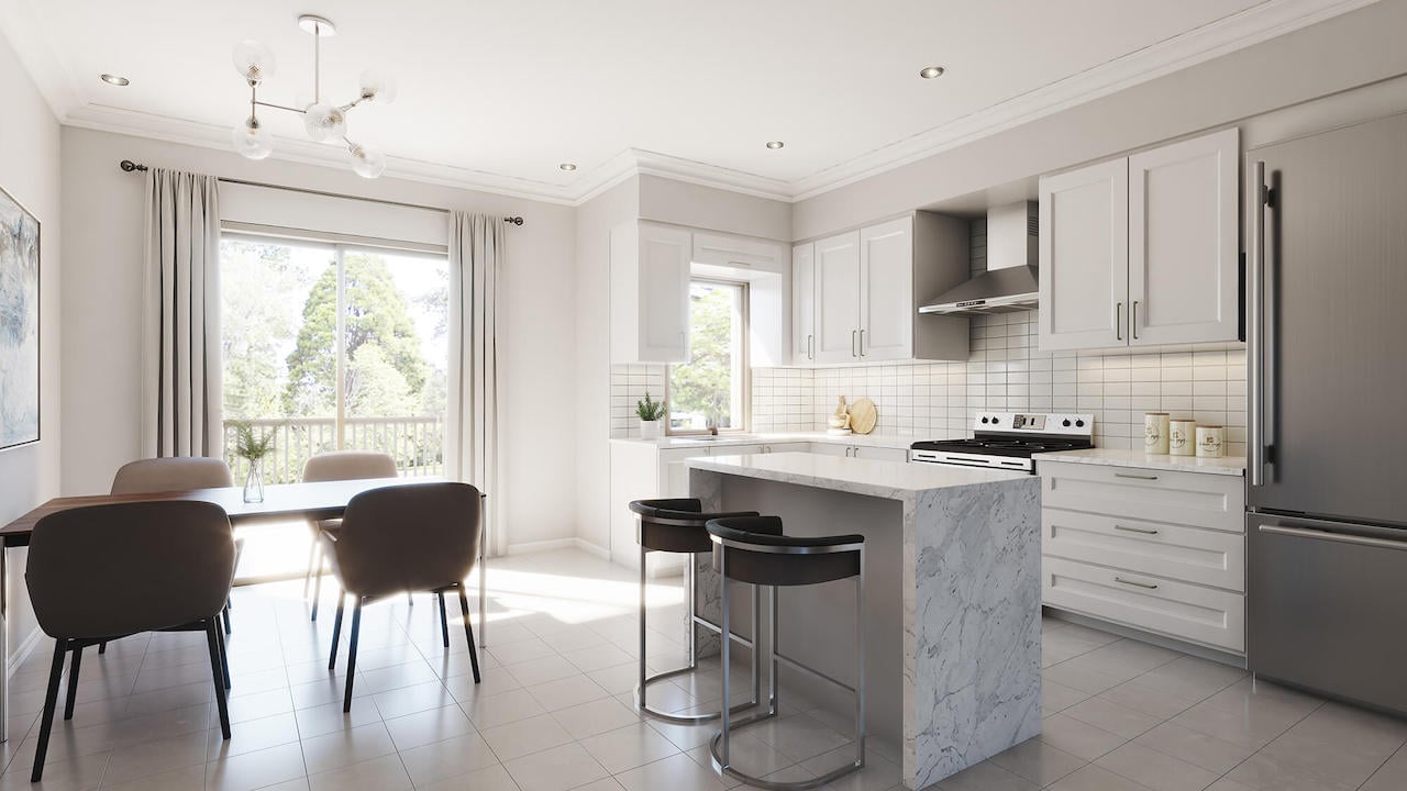 Rendering of The Village at Highland Creek interior kitchen
