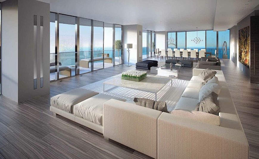 Interior rendering of 217 Dunlop Condos suite living room.