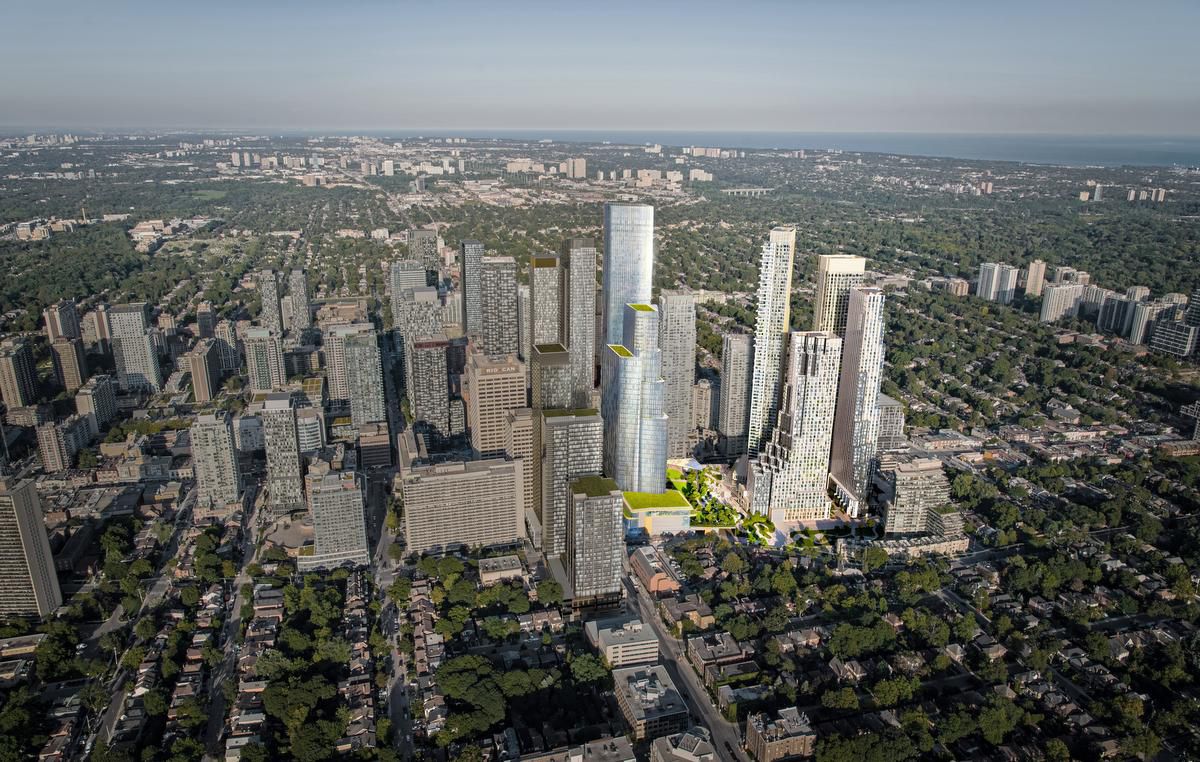 Aerial rendering of 2180 Yonge Condos in Toronto