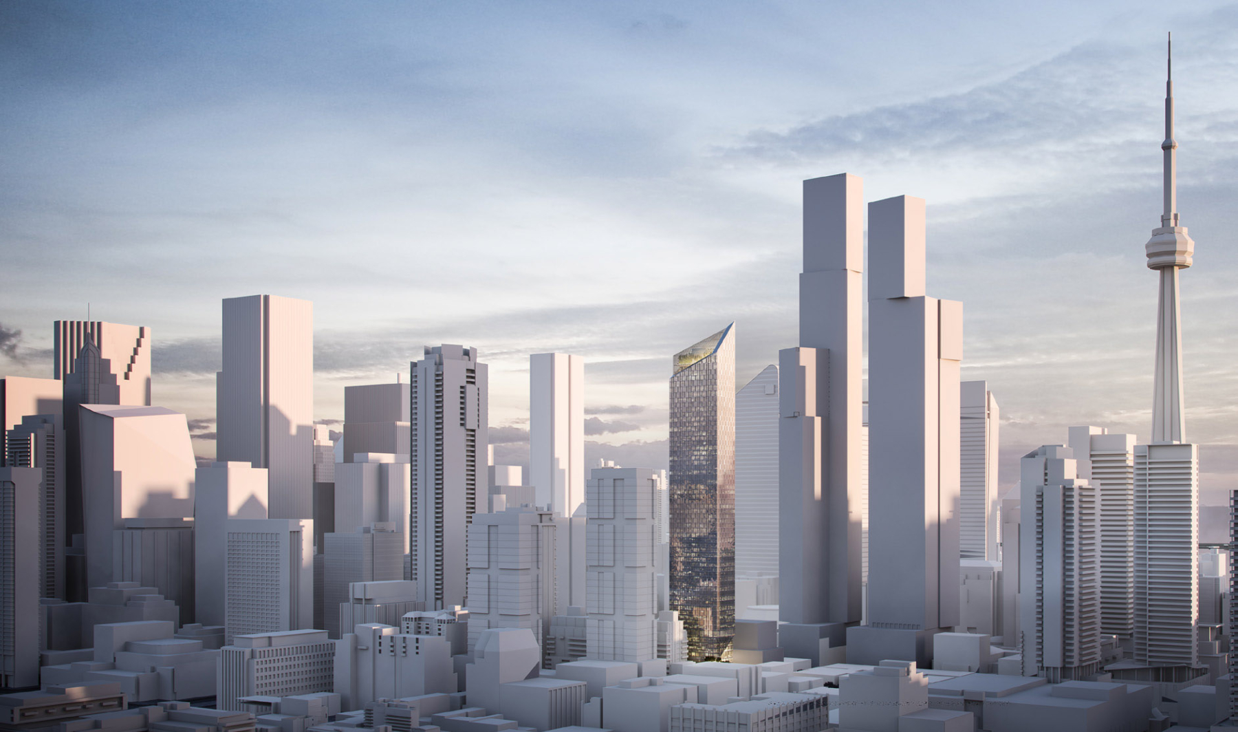 Exterior rendering of 240 Adelaide Condos in Toronto cityscape