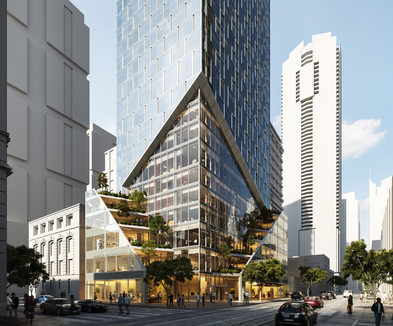 Exterior rendering of 240 Adelaide Condos podium and street view
