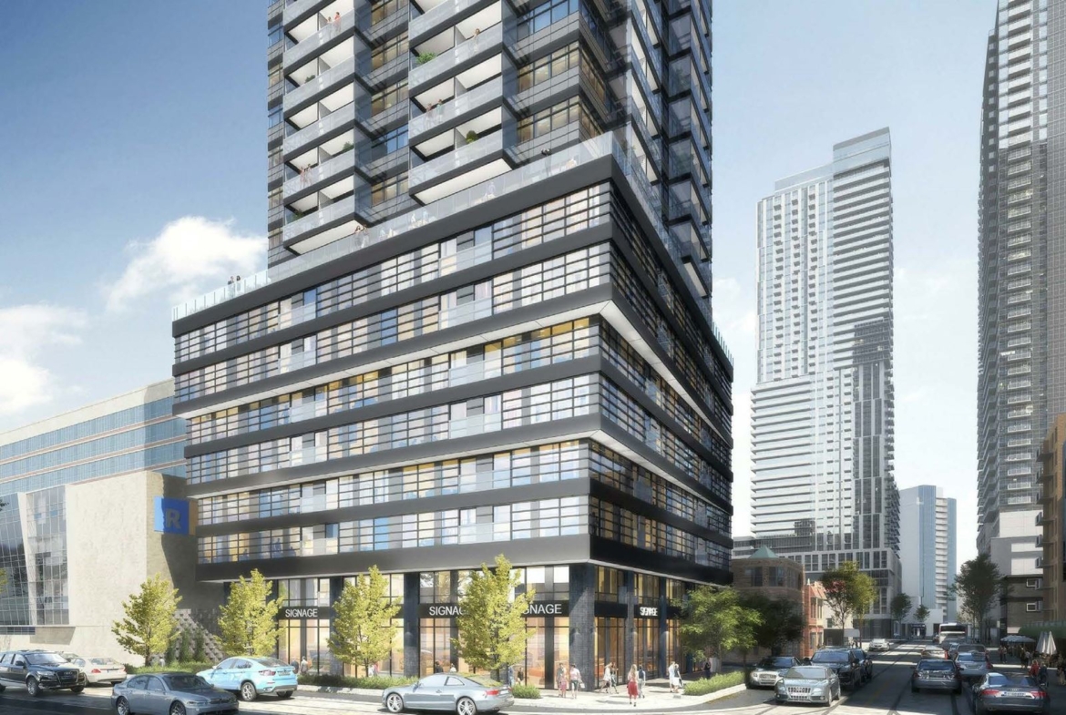 Rendering of 241 Church Street Condos exterior podium side-facing view