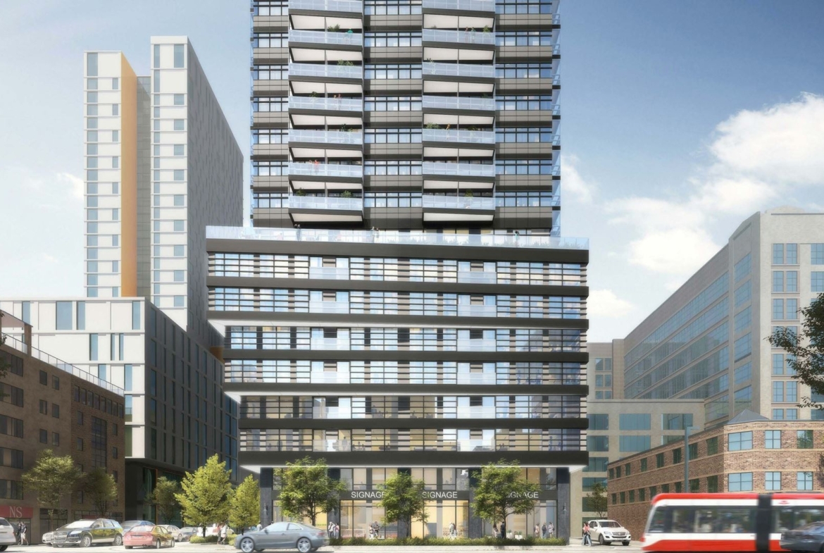 Rendering of 241 Church Street Condos exterior podium front-facing view