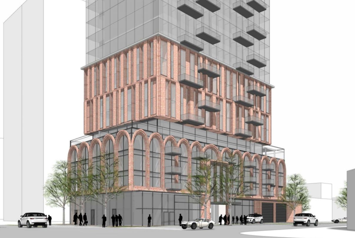 Exterior rendering of 2444 Hurontario Street Condos bottom and streetview