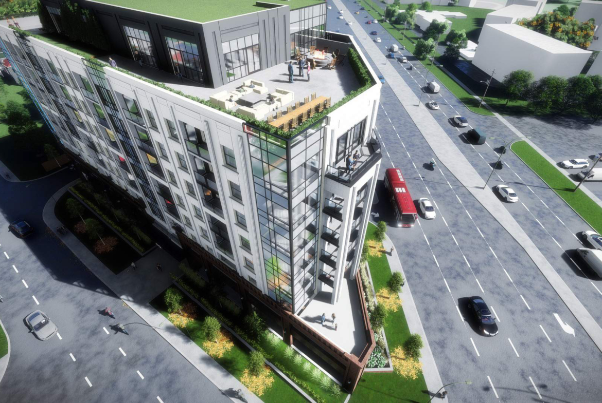 Aerial rendering of 4151 Kingston Road Condos