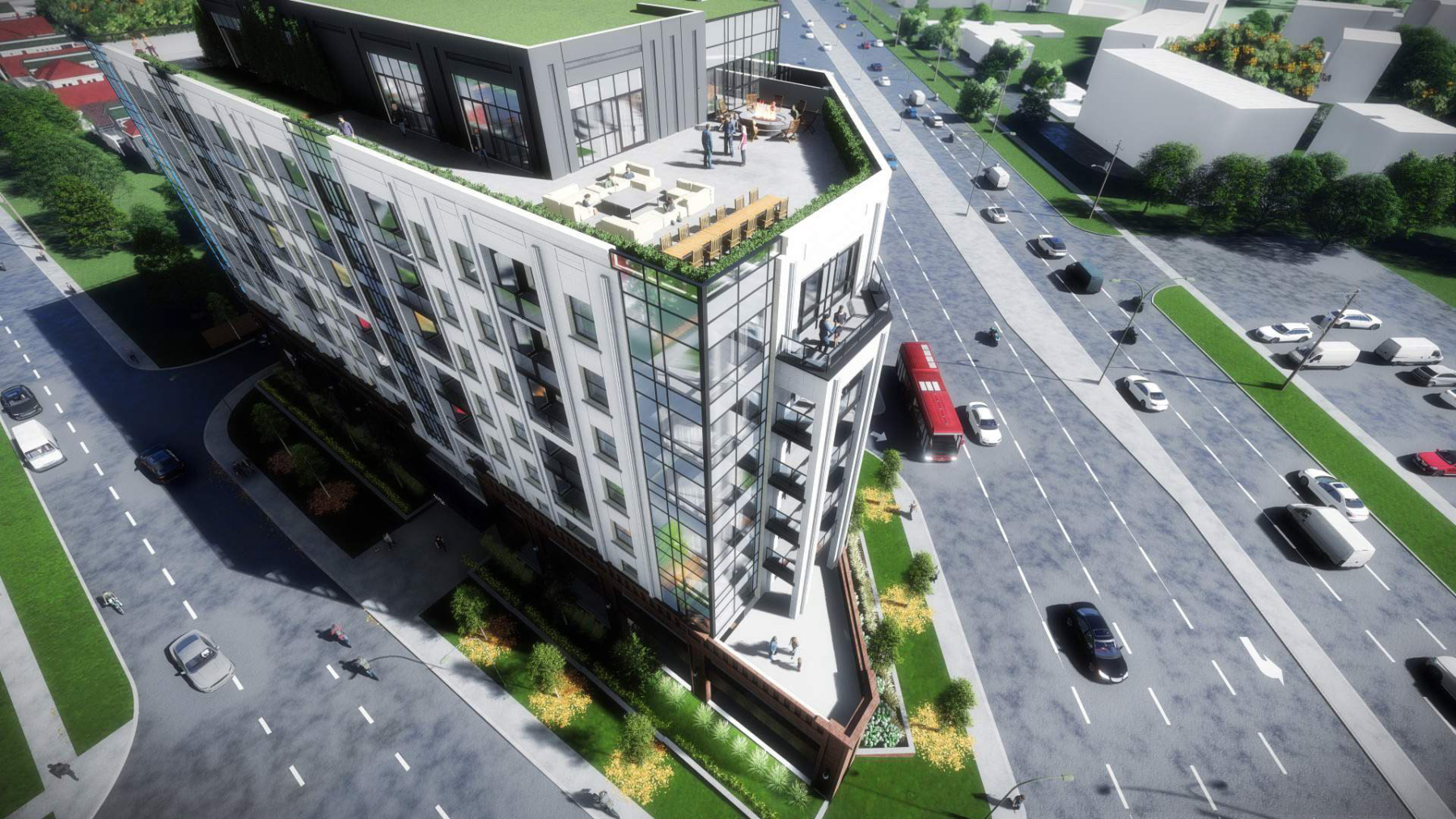 Aerial rendering of 4151 Kingston Road Condos
