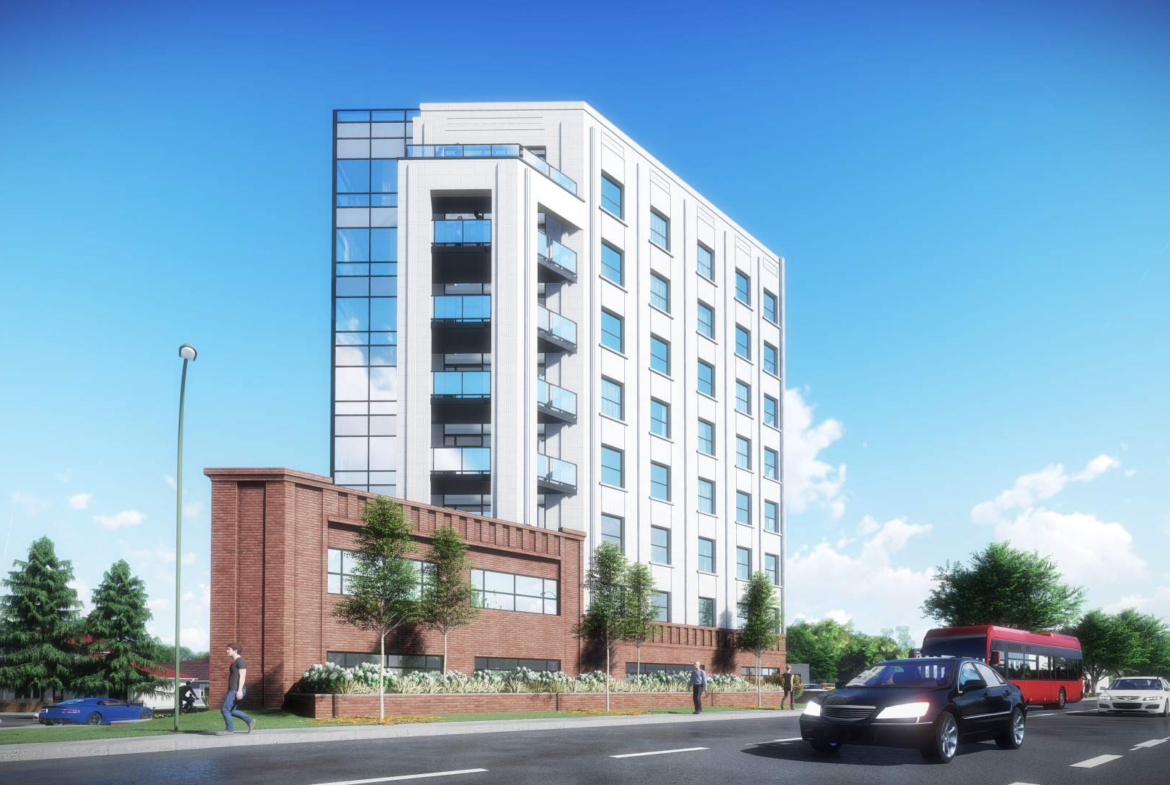 Exterior rendering of 4151 Kingston Road Condos building side