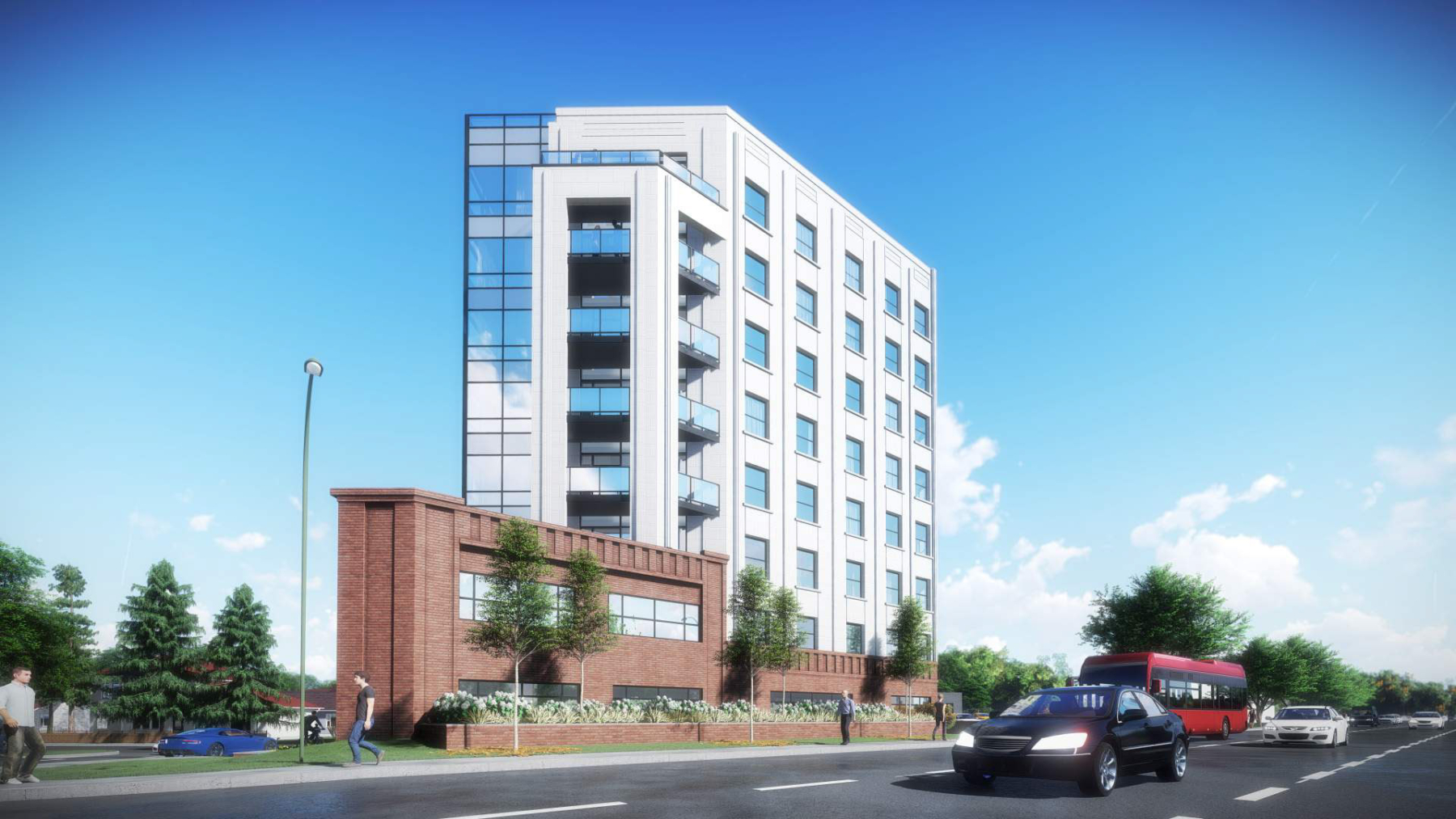 Exterior rendering of 4151 Kingston Road Condos building side