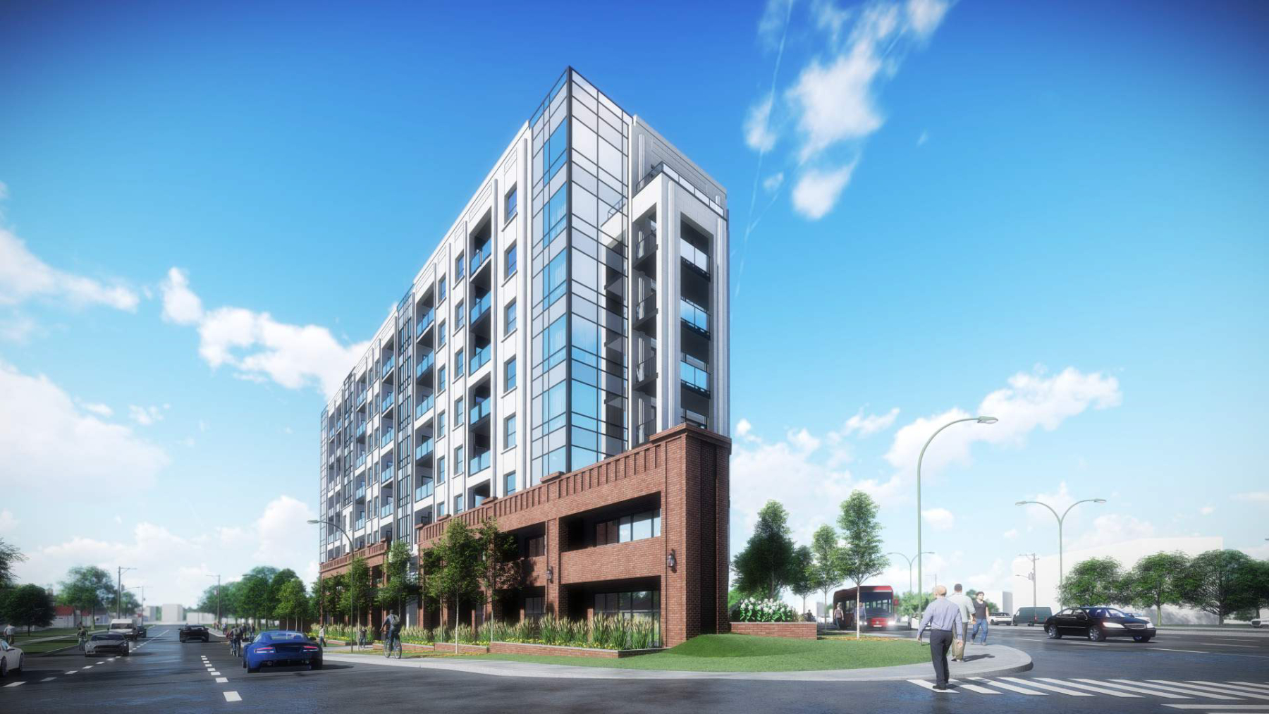 Exterior rendering of 4151 Kingston Road Condos front angled view