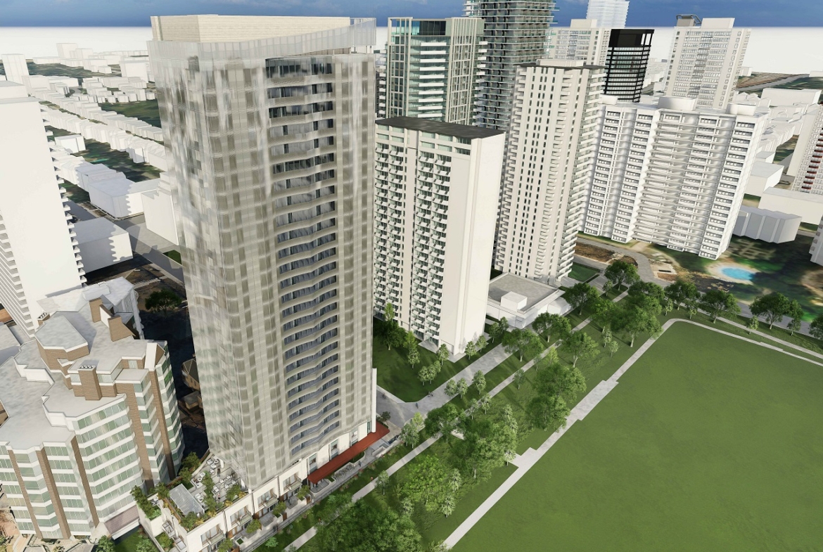 Rendering of 49 Jackes Avenue Condos aerial looking NorthWest