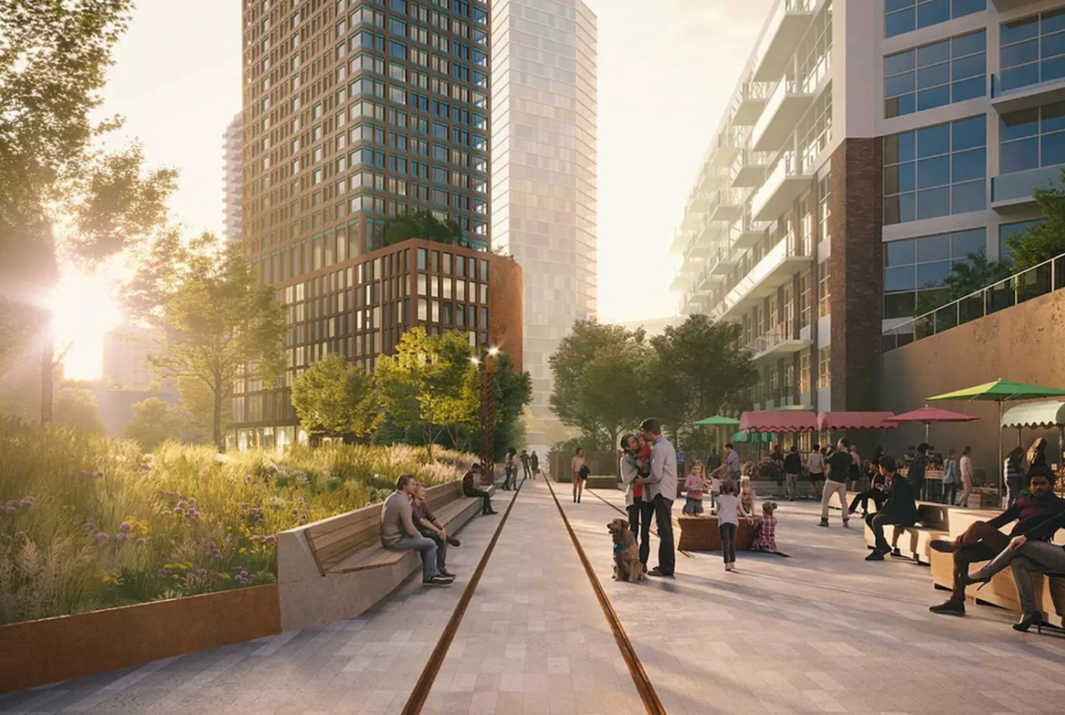 Rendering of King Liberty Condos courtyard with seating