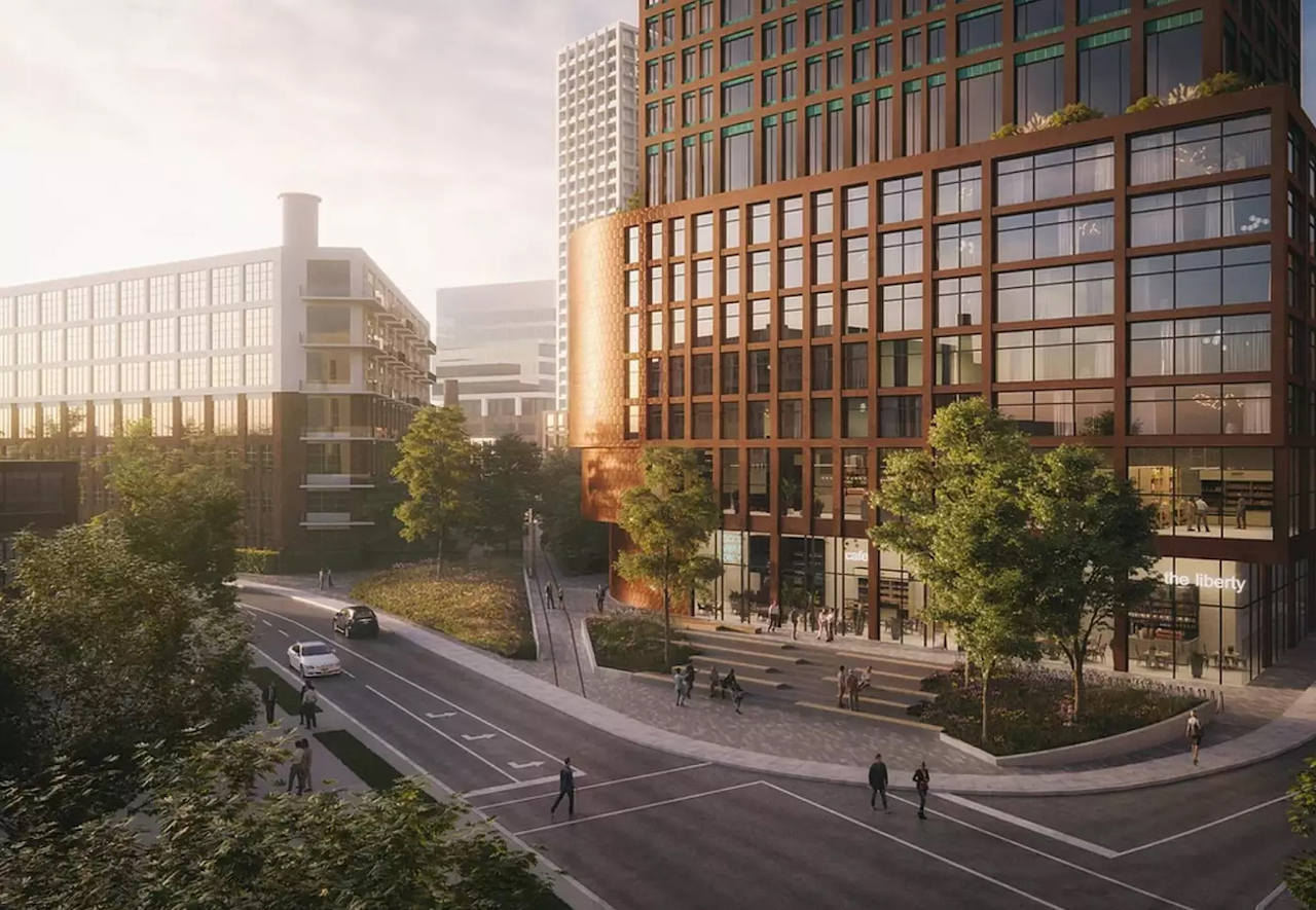 Rendering of King Liberty Condos exterior at Toronto intersection
