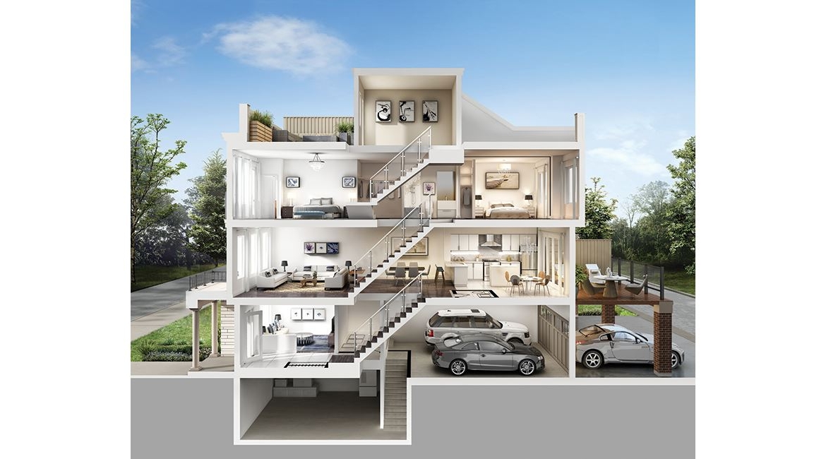Rendering of MODO Condos and Towns dollhouse interior view
