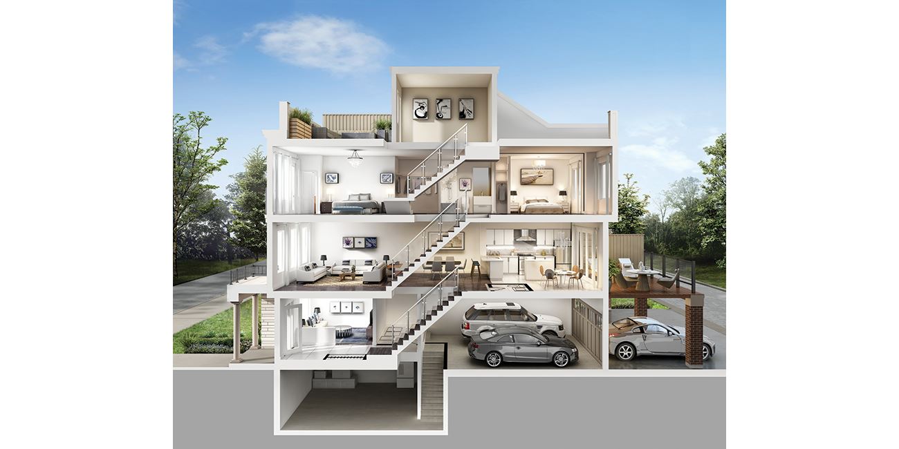 Rendering of MODO Condos and Towns dollhouse interior view