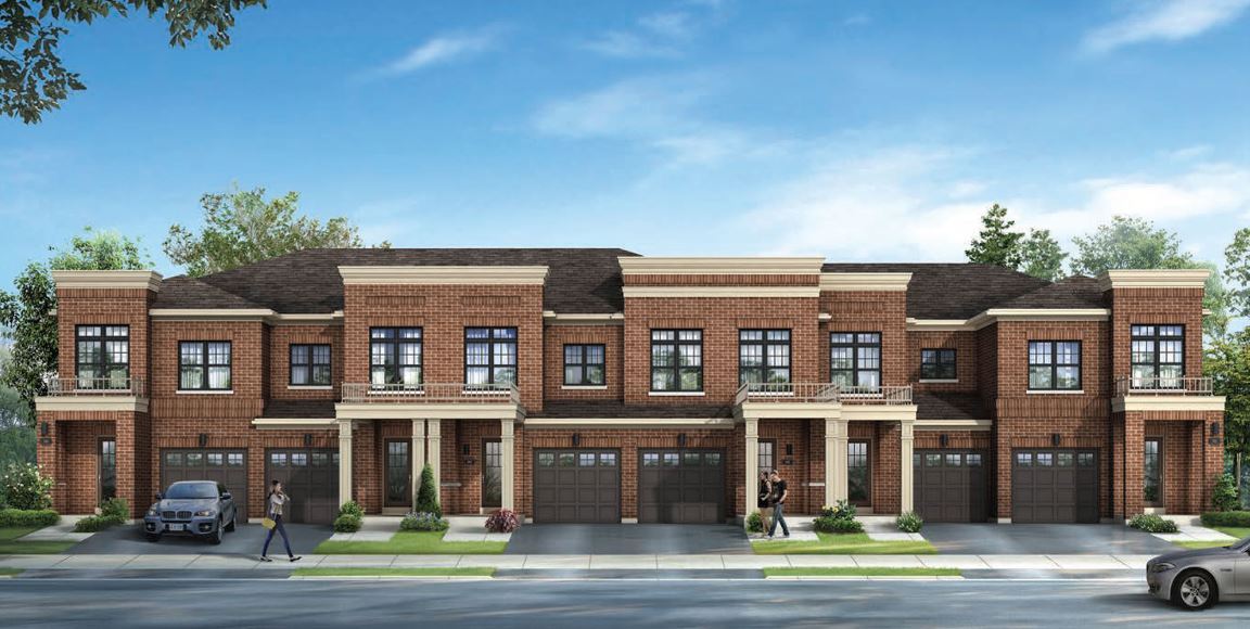 Rendering of MODO townhomes with garages exteriors