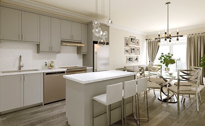 Rendering of Montebello Condos interior kitchen style light
