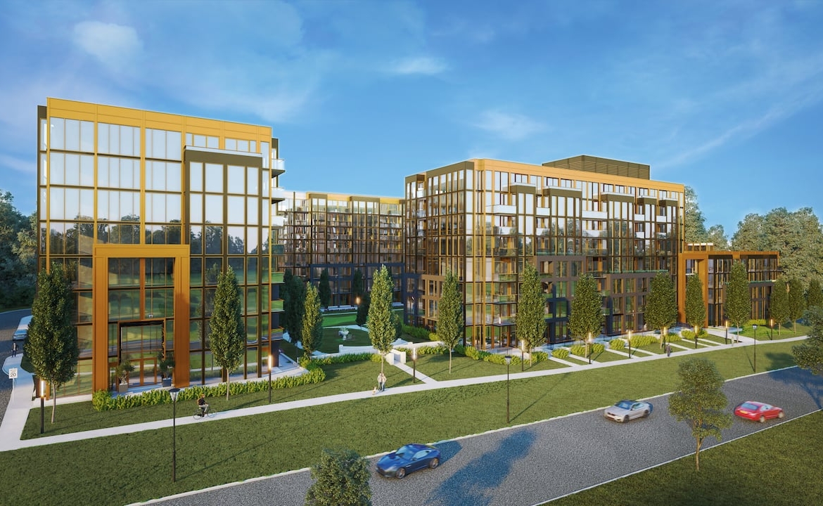 Rendering of Nuvo 2 Condos exterior and roadway