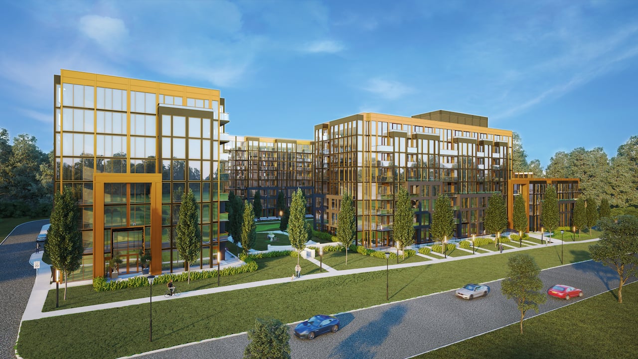Rendering of Nuvo 2 Condos exterior and roadway