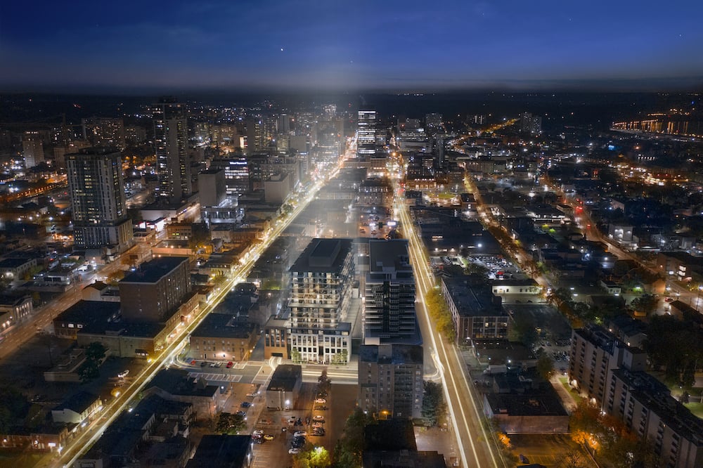 Rendering of 1 Jarvis Condos aerial at night