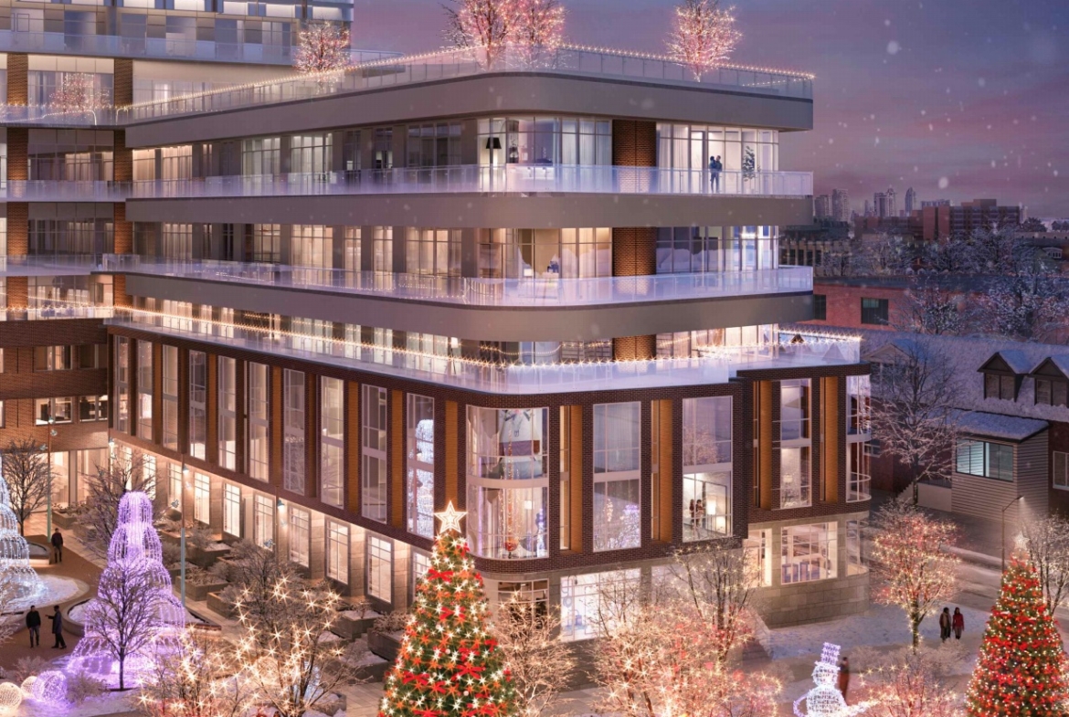 Rendering of 1319 Bloor Street West Condos exterior in winter