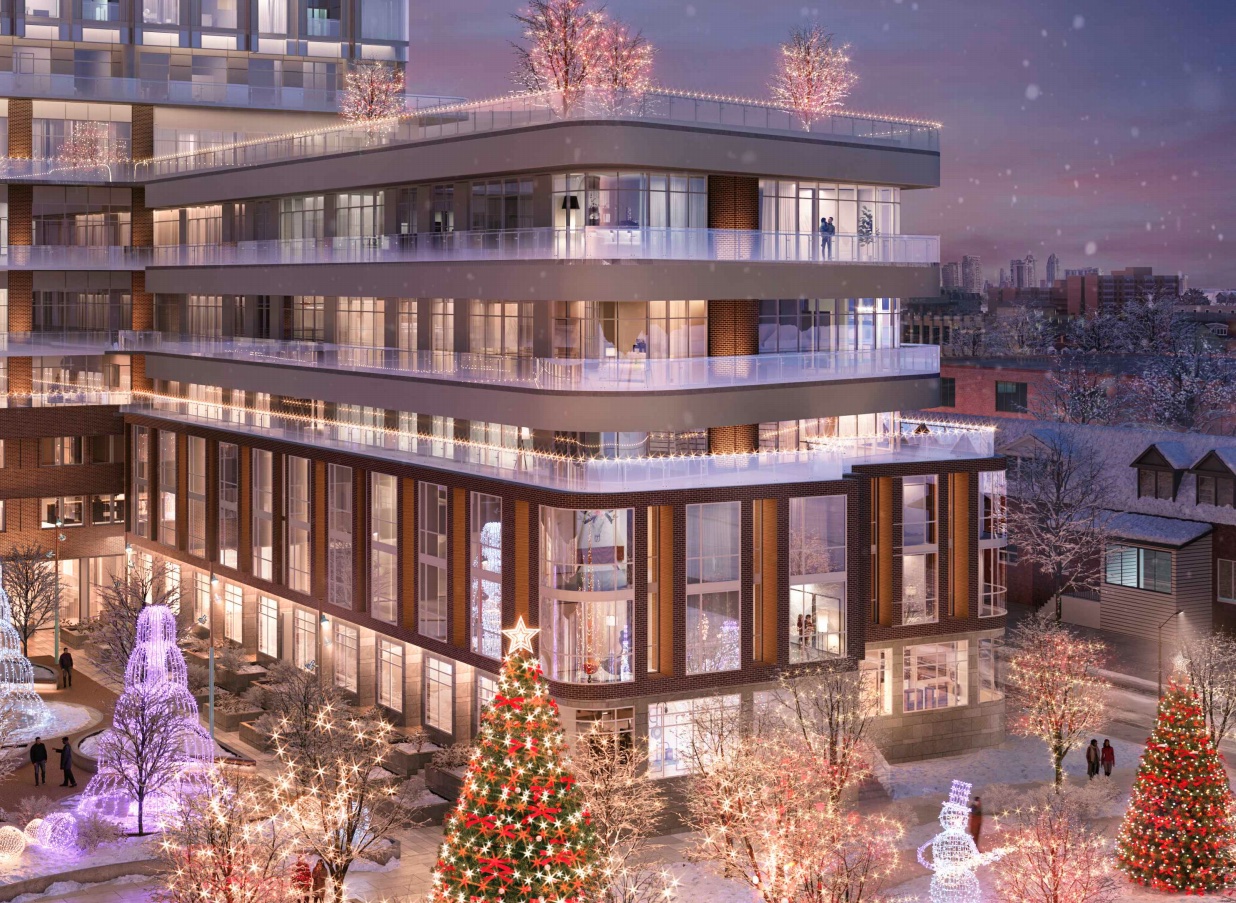 Rendering of 1319 Bloor Street West Condos exterior in winter