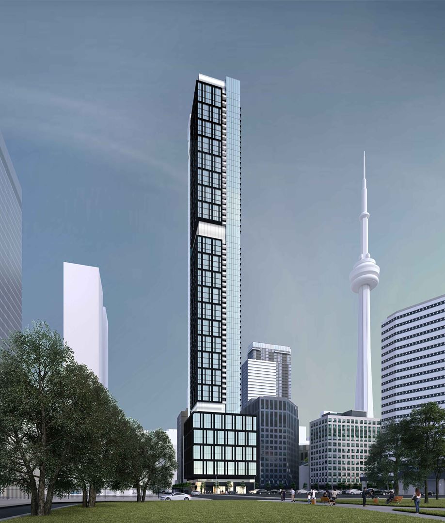 Exterior rendering of 277 Wellington Street West Condos in Toronto full view