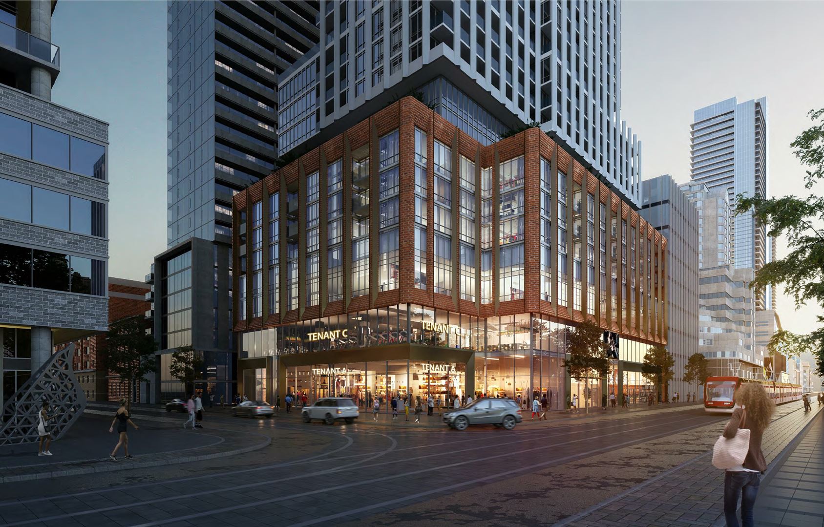 Rendering of 400 King West Condos exterior podium at night